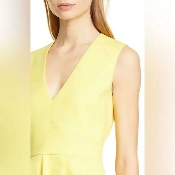 BA&SH Yellow V-Neck Wilson Fit Flare Pleated Cut-Out Back Dress Size 3 NWT - Picture 3 of 7